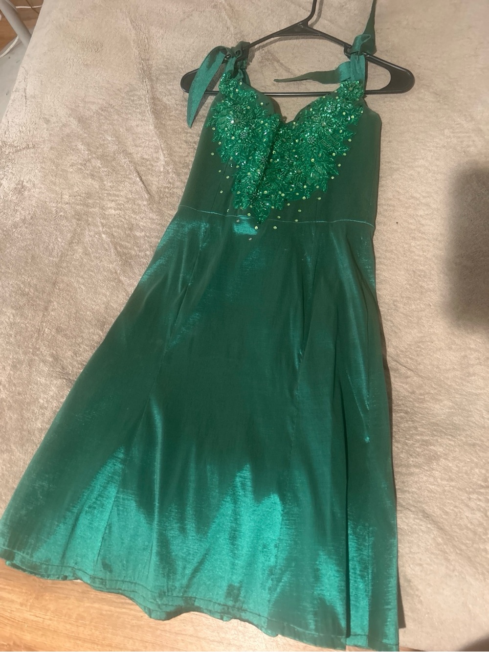 Girls Emerald Green Beaded Halter Dress